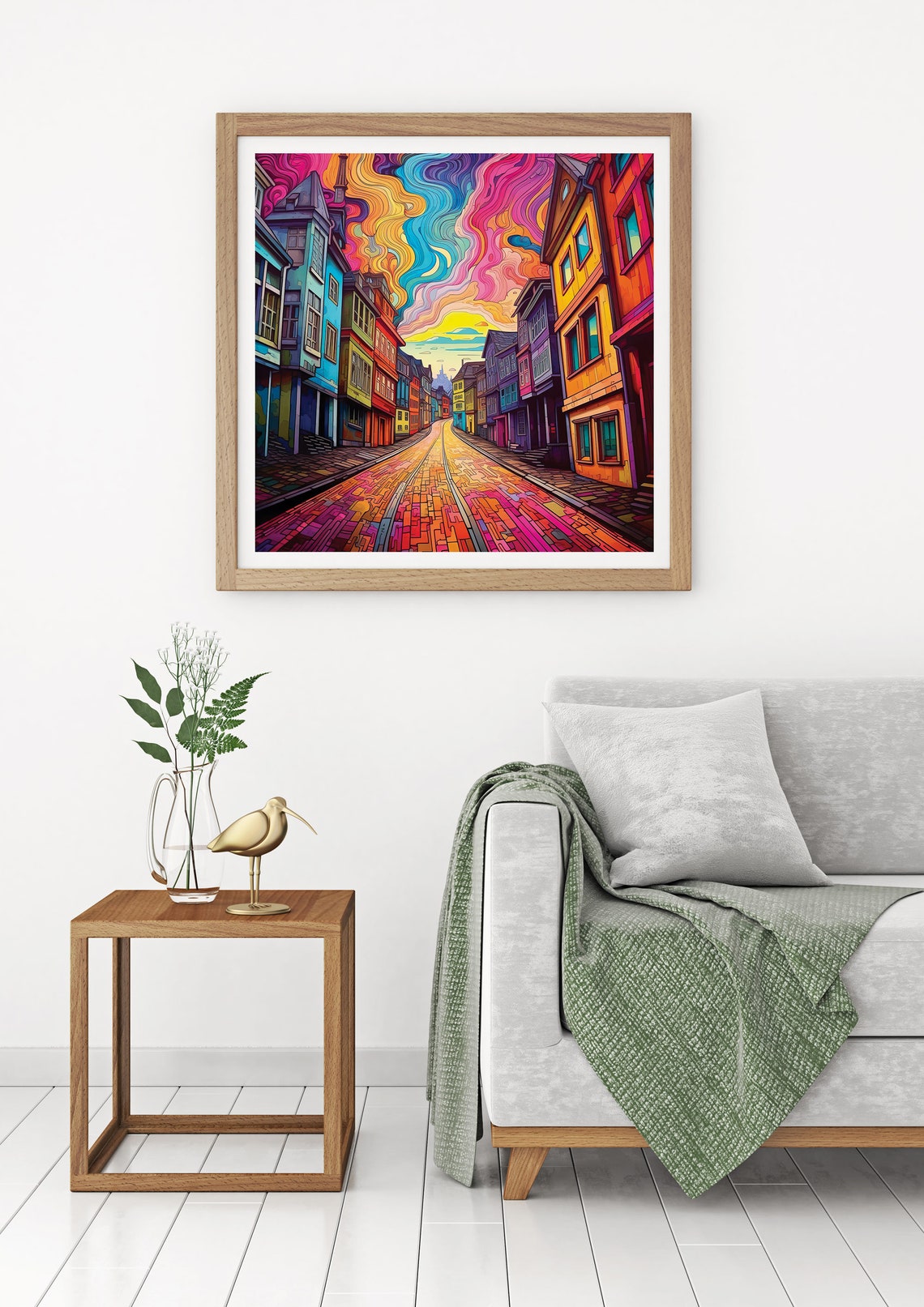 Colorful Psychedelic City Street Swirling Sky Urban Art Poster - Image 2
