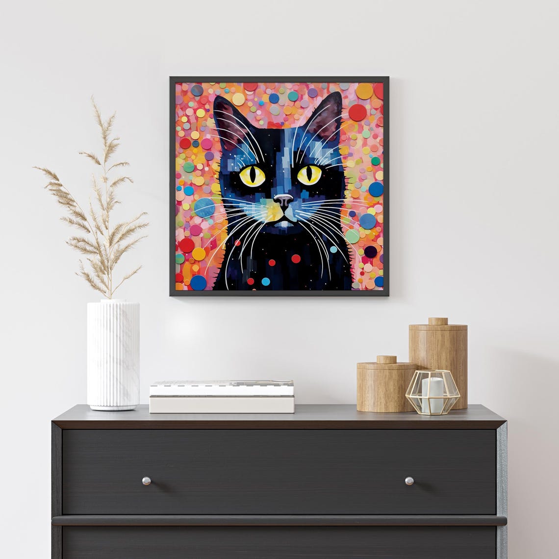 Black Cat Confetti Dots Colorful Mosaic Playful Feline Art Poster - Image 4