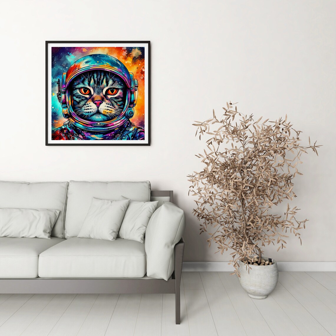 Cat Astronaut In Space Helmet Colorful Psychedelic Tabby Art Poster - Image 5