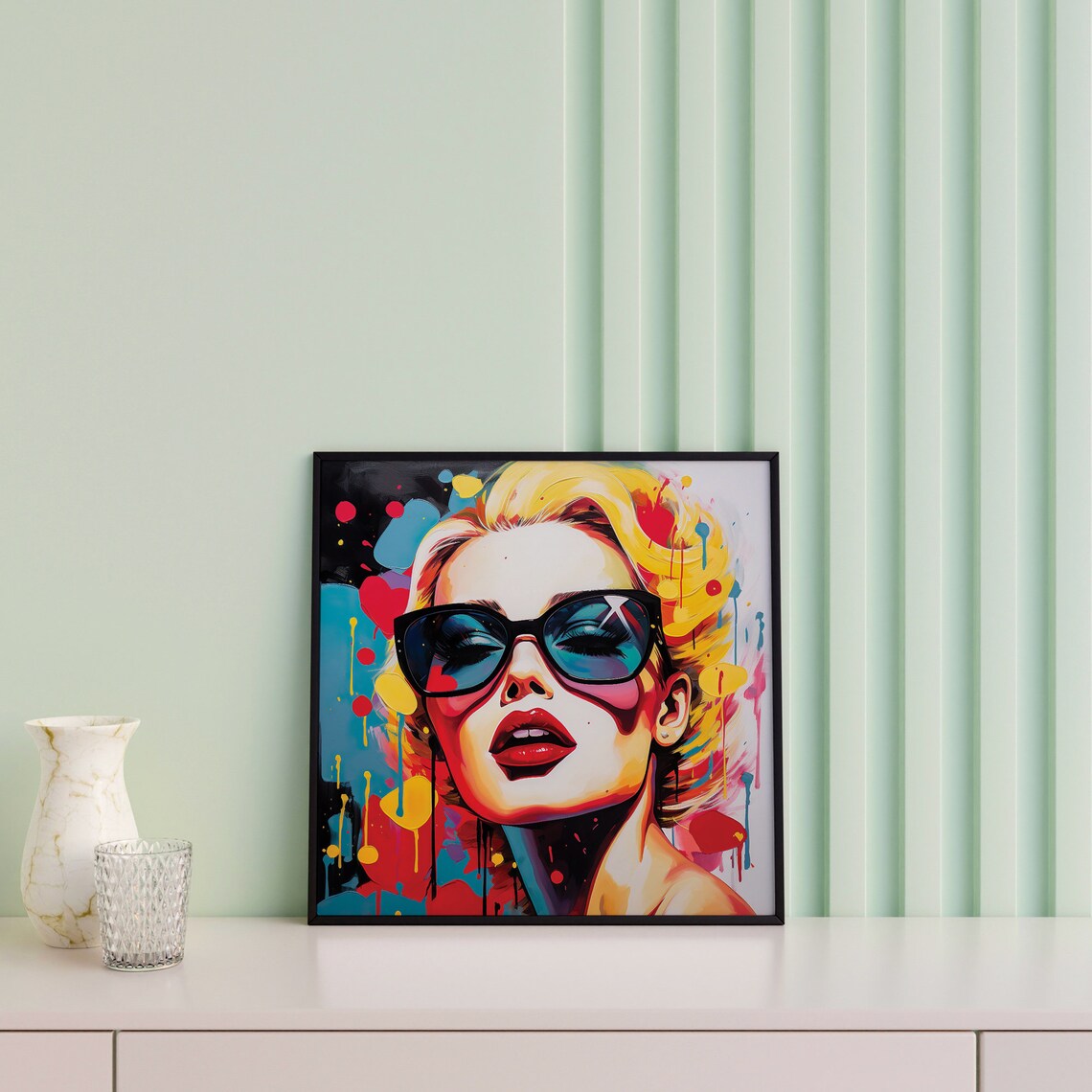 Blonde Pop Art Woman Sunglasses Bold Colorful Retro Face Poster - Image 2