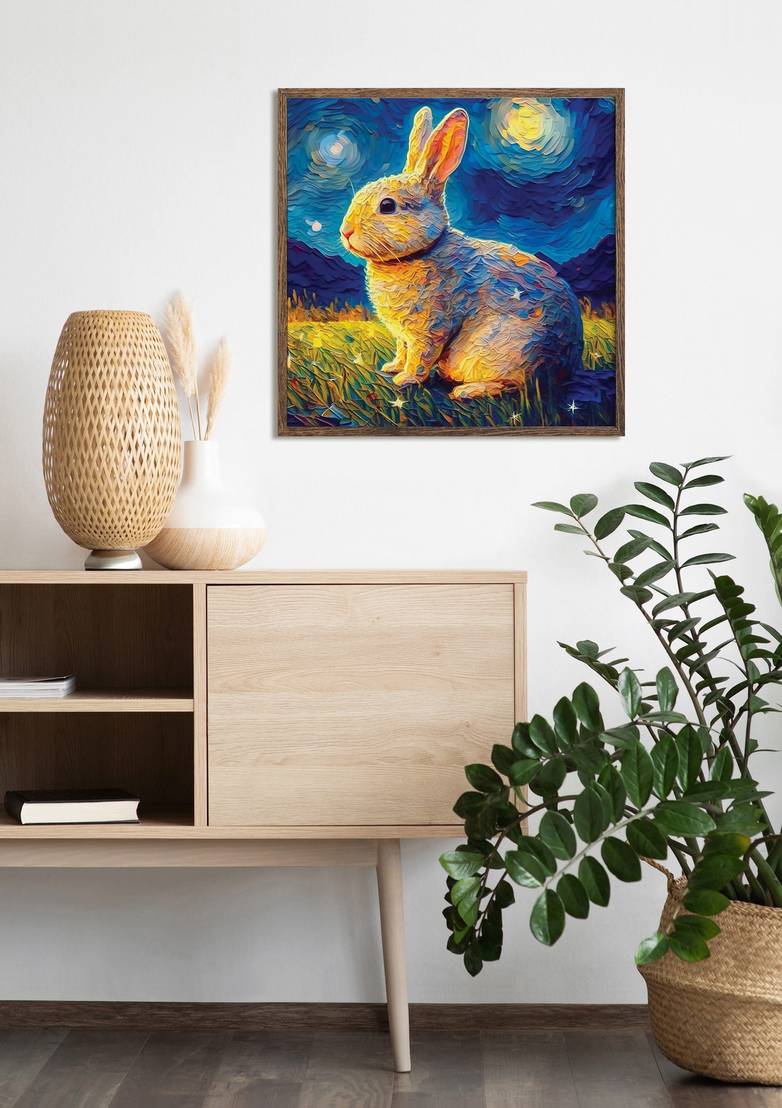 Starry Night Bunny Rabbit Swirling Sky Van Gogh Style Poster - Image 2