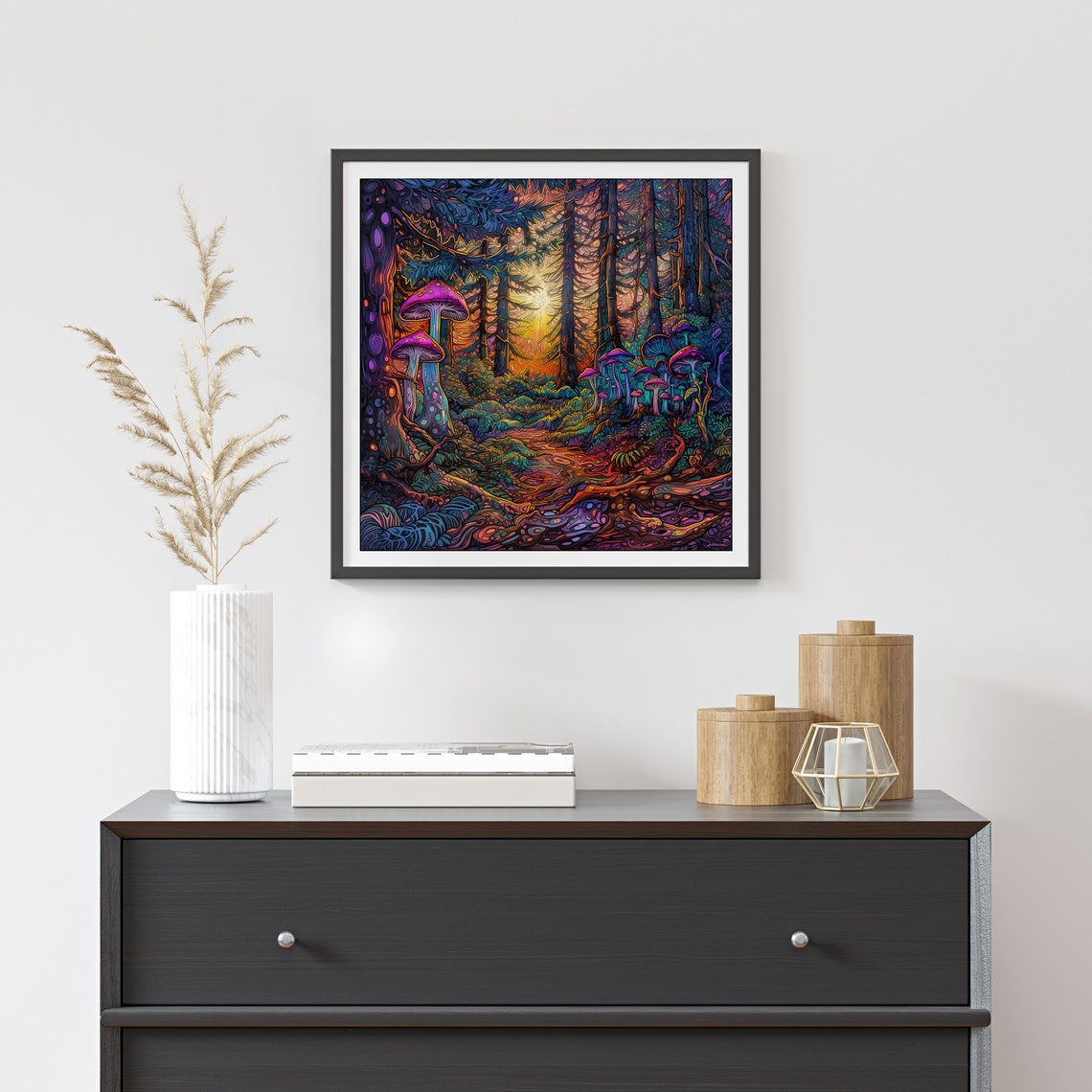 Psychedelic Redwood Forest Magic Mushrooms Sunset Trail Poster - Image 3