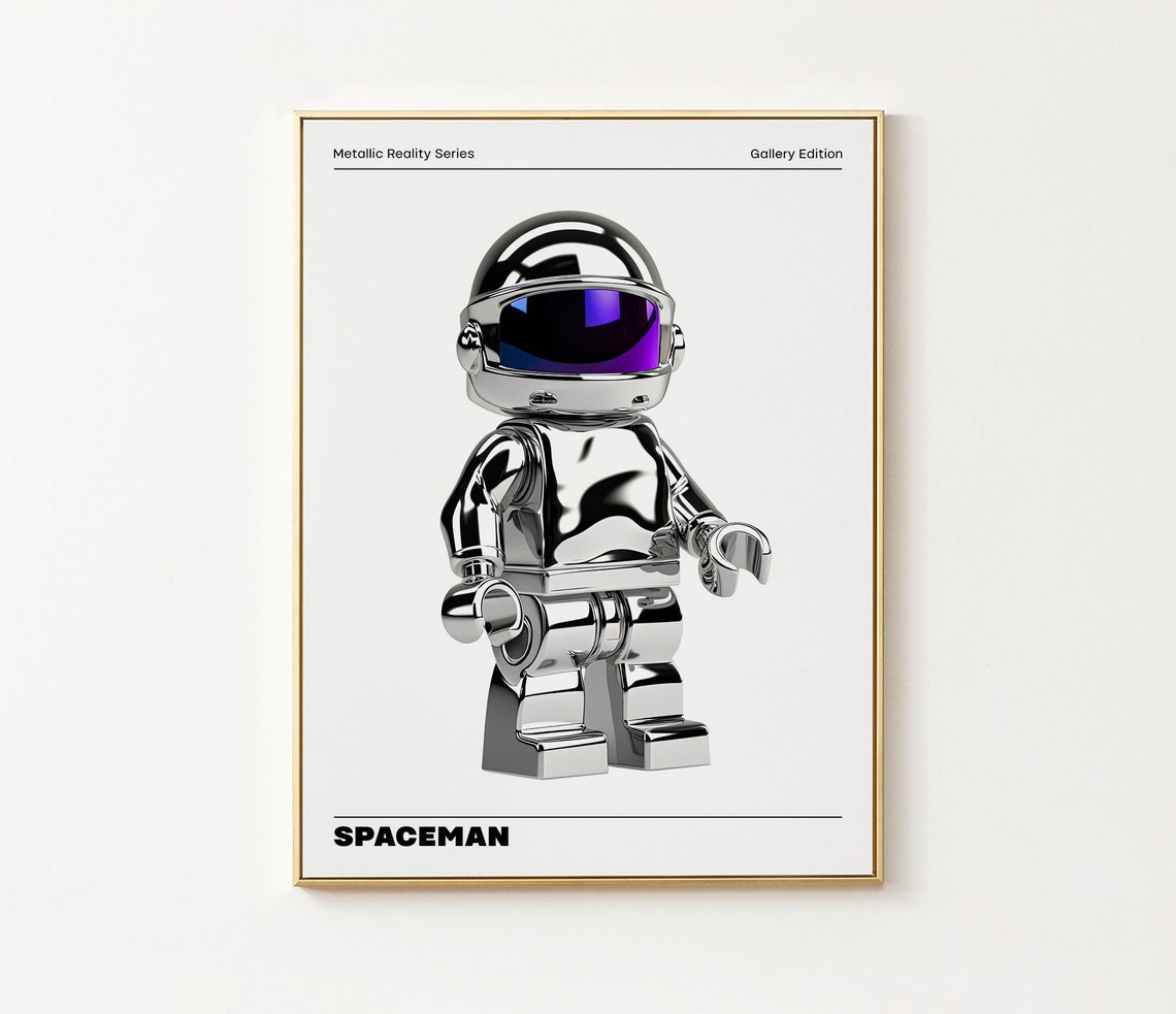 Chrome Metallic Spaceman Astronaut Figure Pop Art Wall Poster