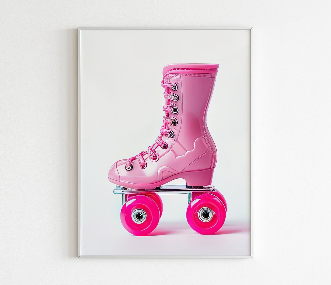 Pink Roller Skate Single Skate Retro Photography Style Poster