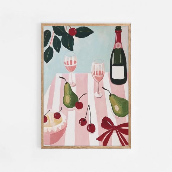 Cherry Poster Cherries Print Trendy Wall Art Retro Print Cherry Wall Art Preppy Wall Decor Aesthetic Print 804