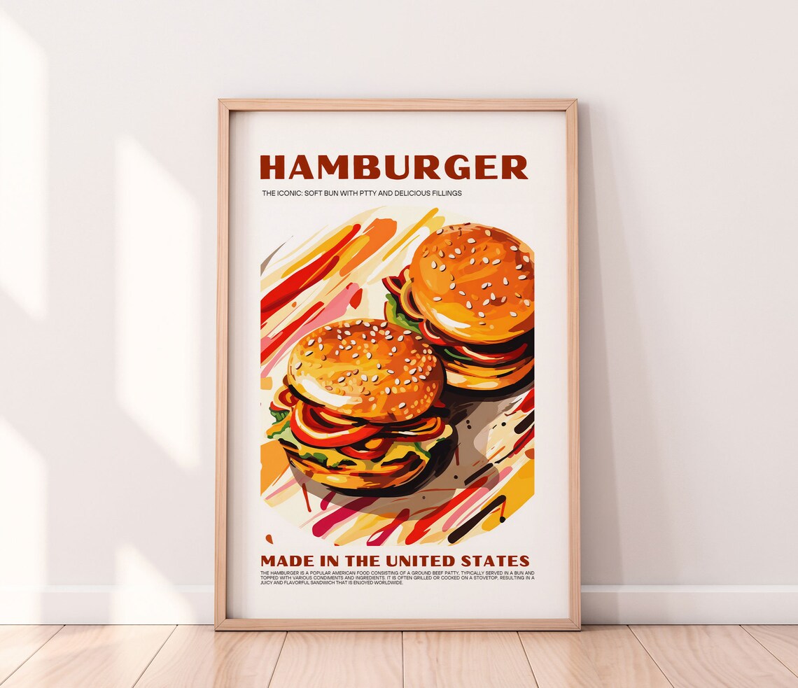 Hamburger Classic American Diner Food Illustration Vintage Poster
