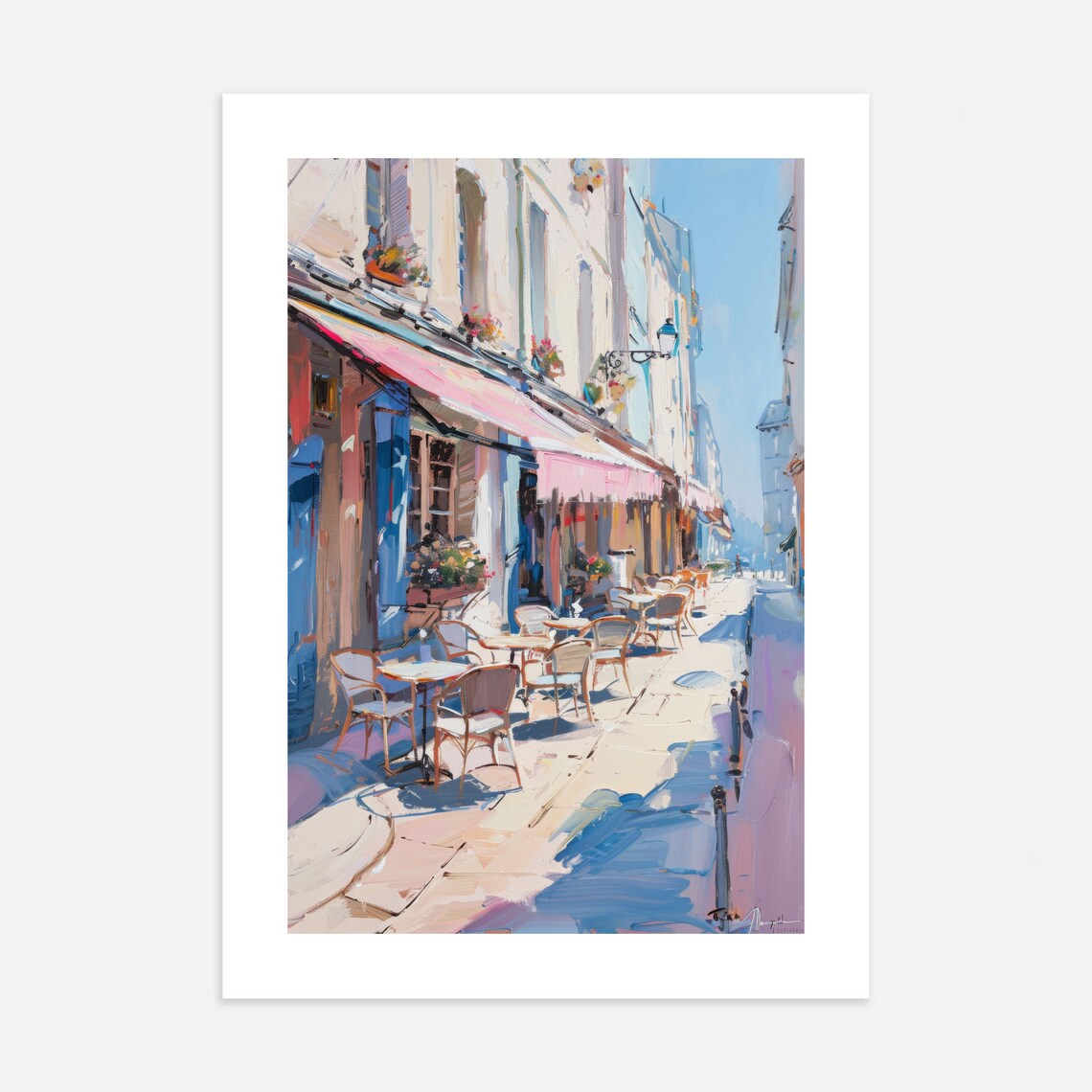 French Cafe Street Pink Awning Bistro Chairs Oil Painting Poster - Image 3