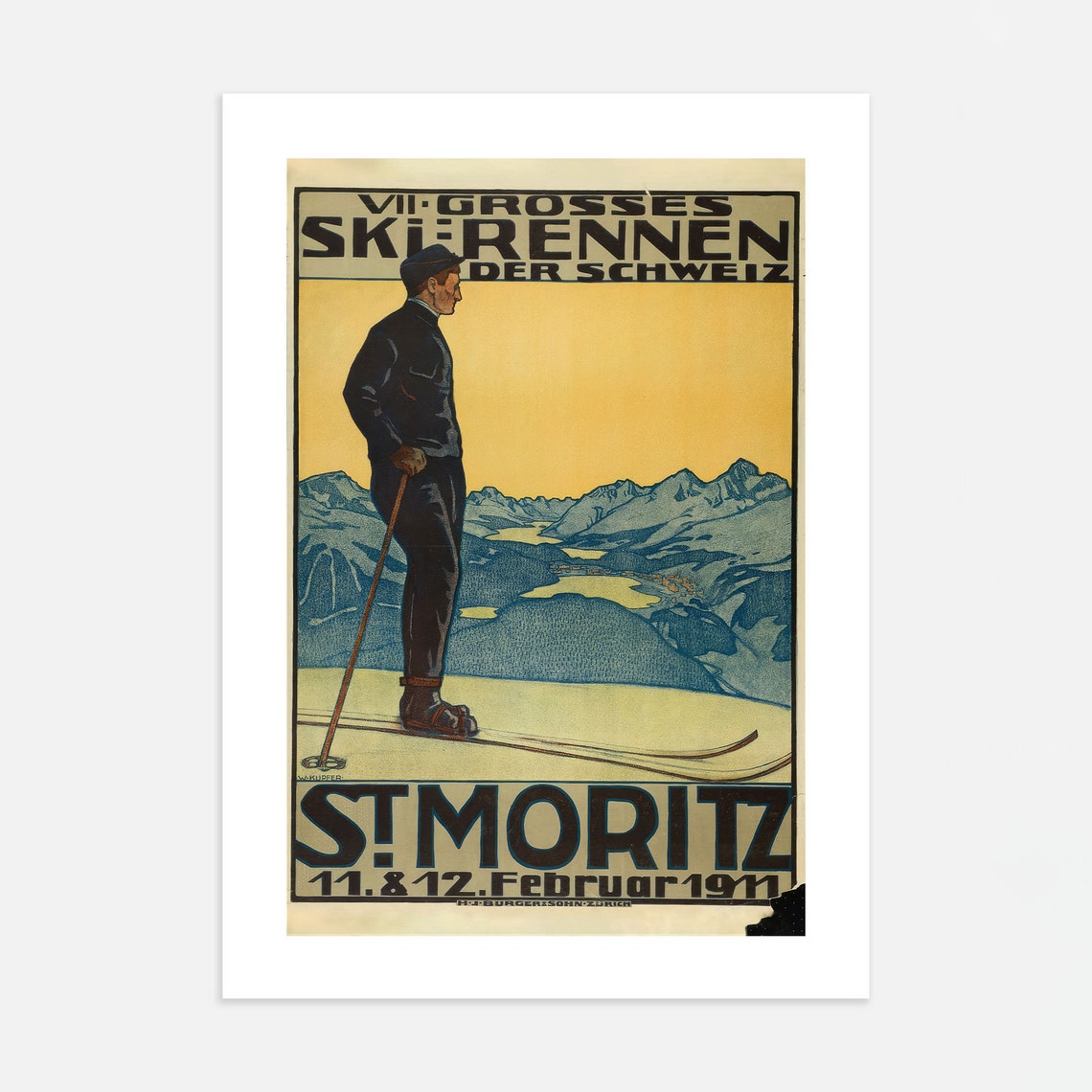 St. Moritz 1911 Swiss Ski Race Vintage Alpine Skiing Art Poster - Image 4