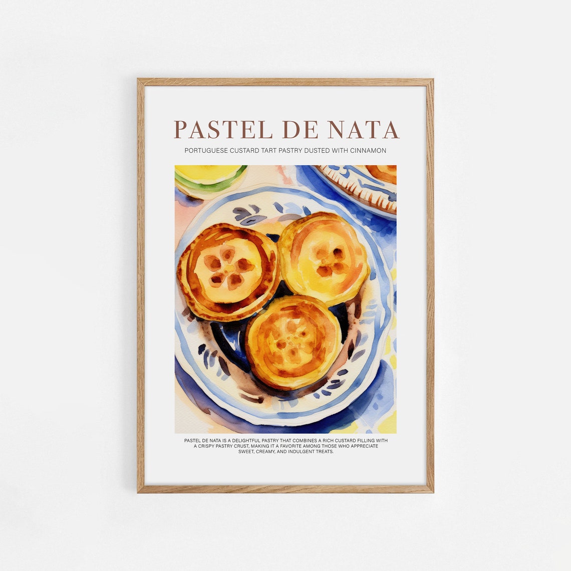 Pastel De Nata Portuguese Custard Tart Watercolor Kitchen Food Poster