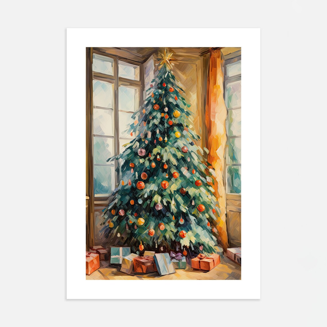 Christmas Tree Sunlit Room Oil Painting Vintage Holiday Gifts Poster - Image 4