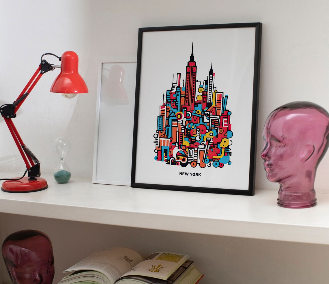 New York City Abstract Doodle Skyline Colorful Pop Art Poster - Image 2