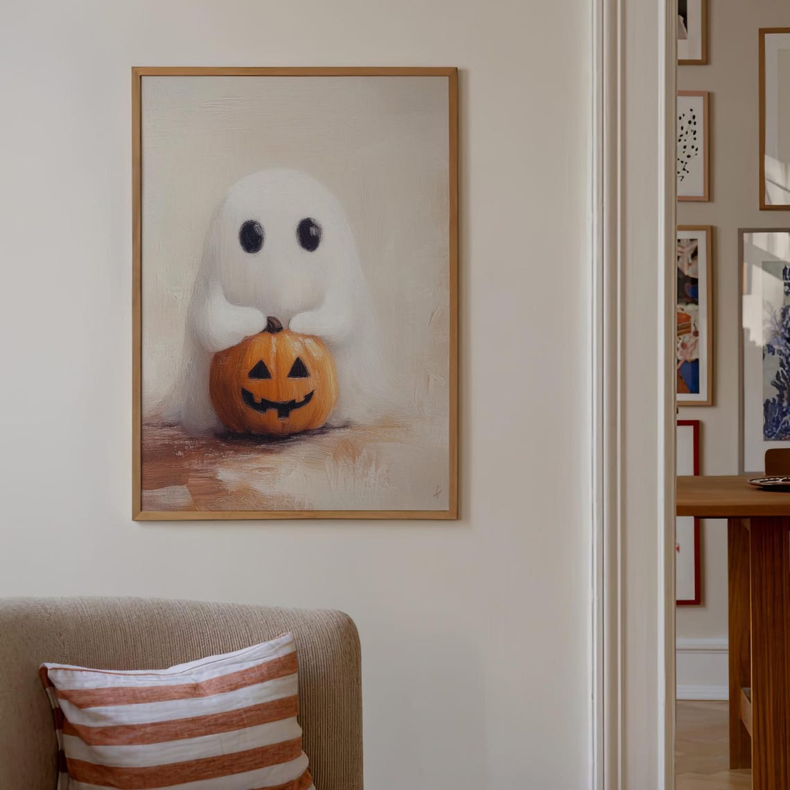 Cute Ghost With Pumpkin Halloween Spooky Sweet Painting Poster - Image 2