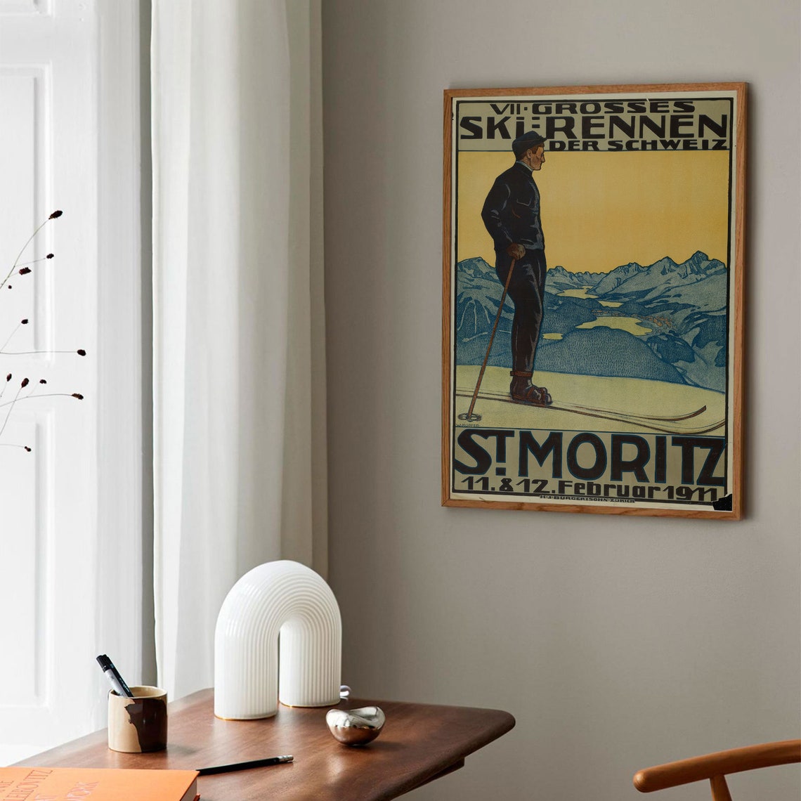 St. Moritz 1911 Swiss Ski Race Vintage Alpine Skiing Art Poster - Image 2