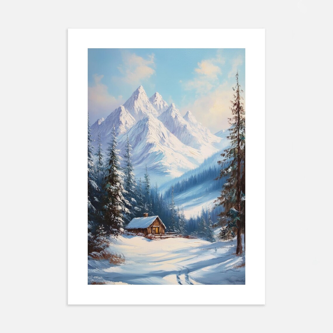 Mountain Winter Landscape Switzerland Art Print Mountain Wall Art Swiss Alps Poster Winter Painting Travel Print Snowy Mountain 741 - Image 3