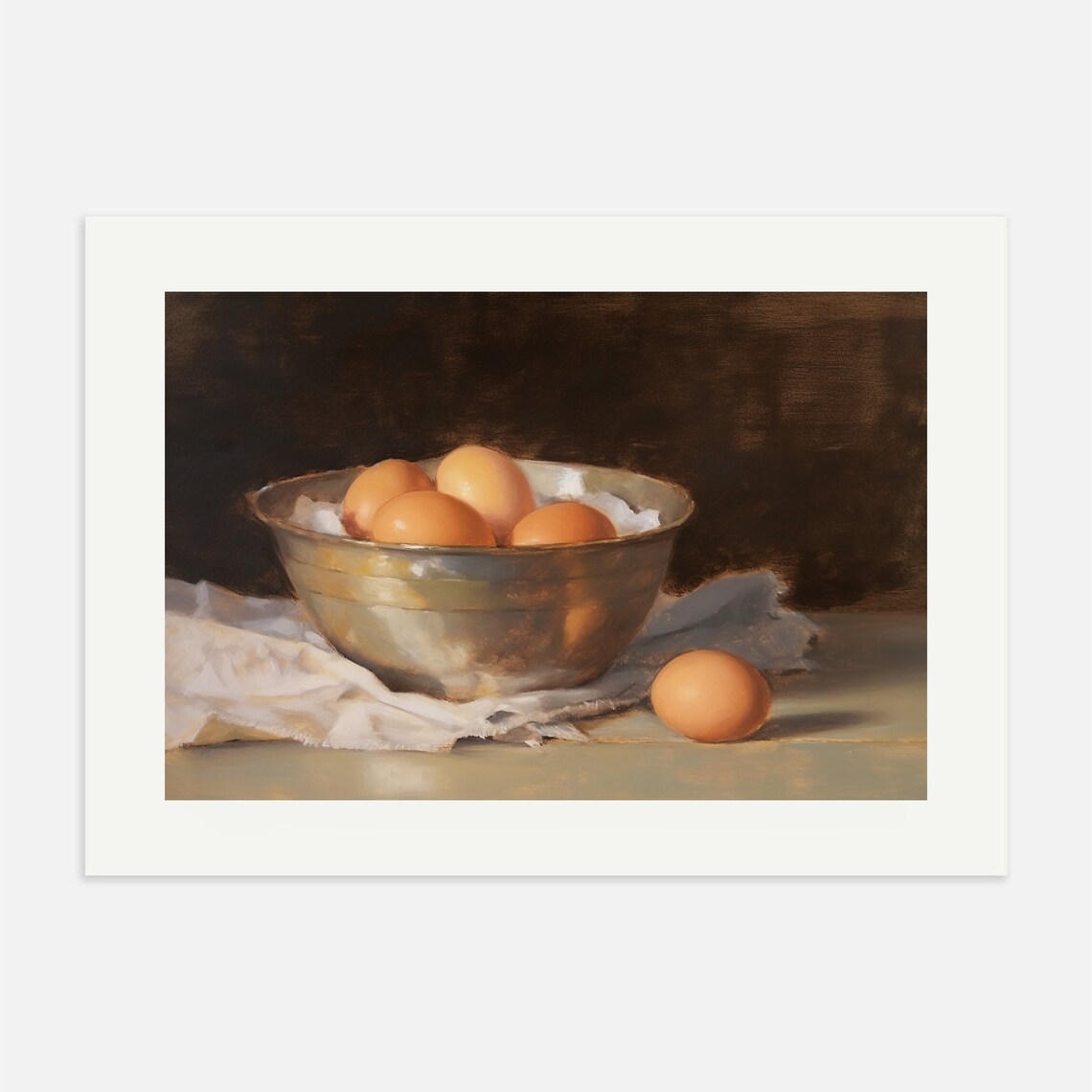 Brown Eggs In Metal Bowl Vintage Dark Kitchen Still Life Poster - Image 3