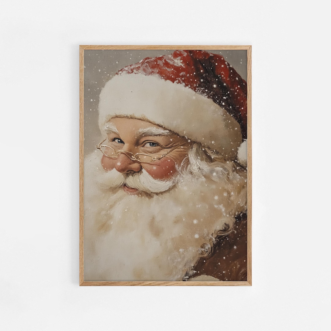 Vintage Santa Claus Portrait Snowy Winter Christmas Art Poster