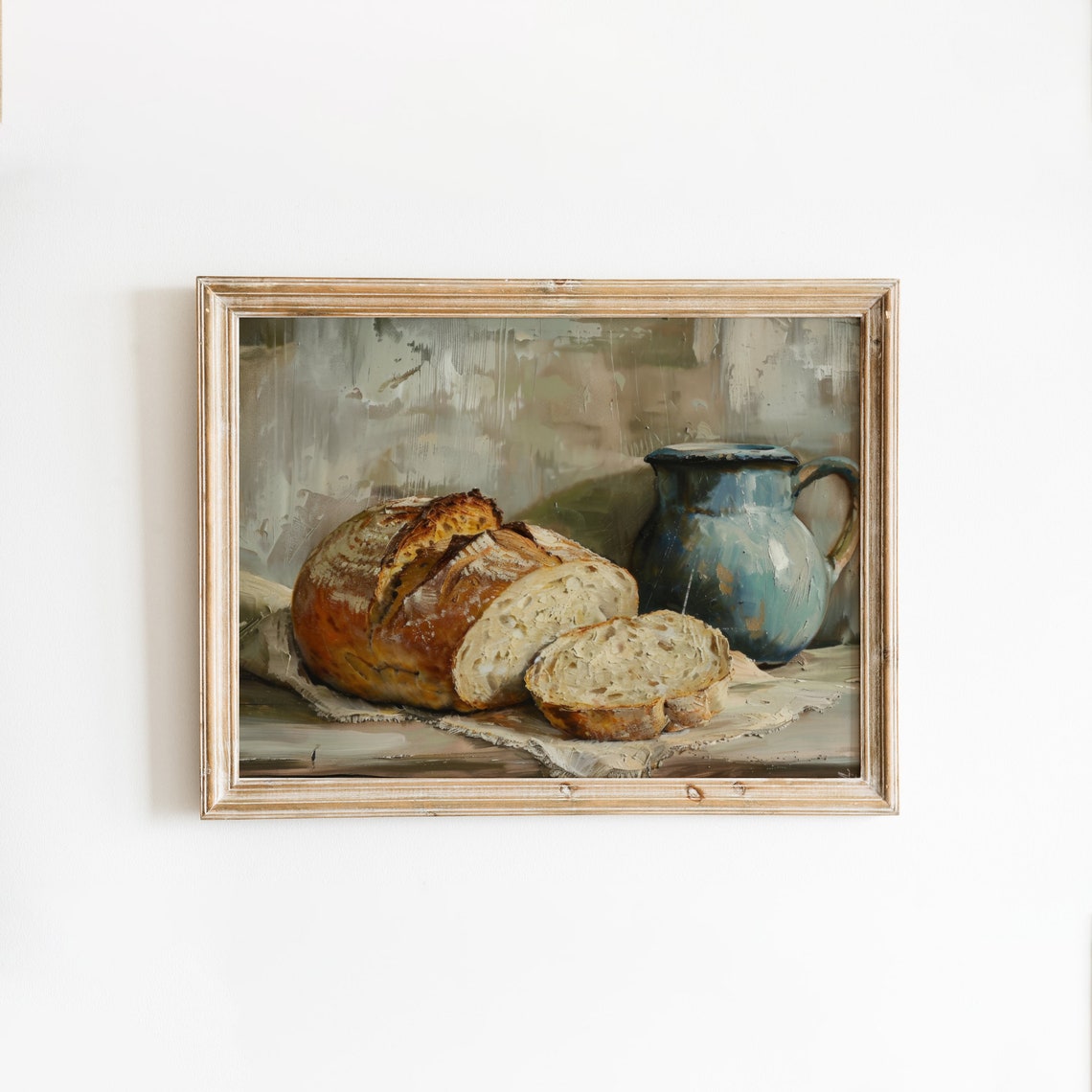Rustic Bread Loaf And Blue Pitcher Country Kitchen Painting Poster