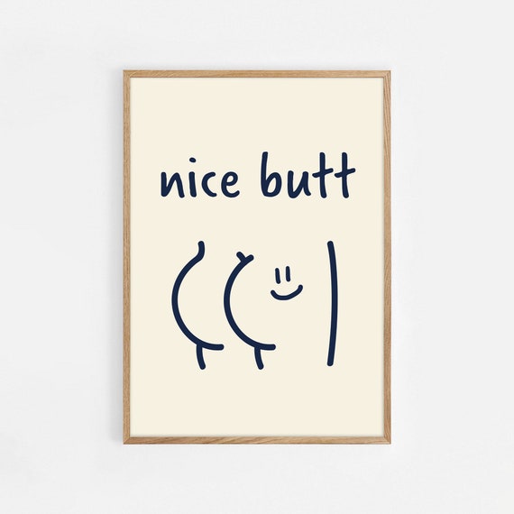 Nice Butt Wall Print Funny Toilet Poster Retro Bathroom Wall Decor Print Prints Large Art