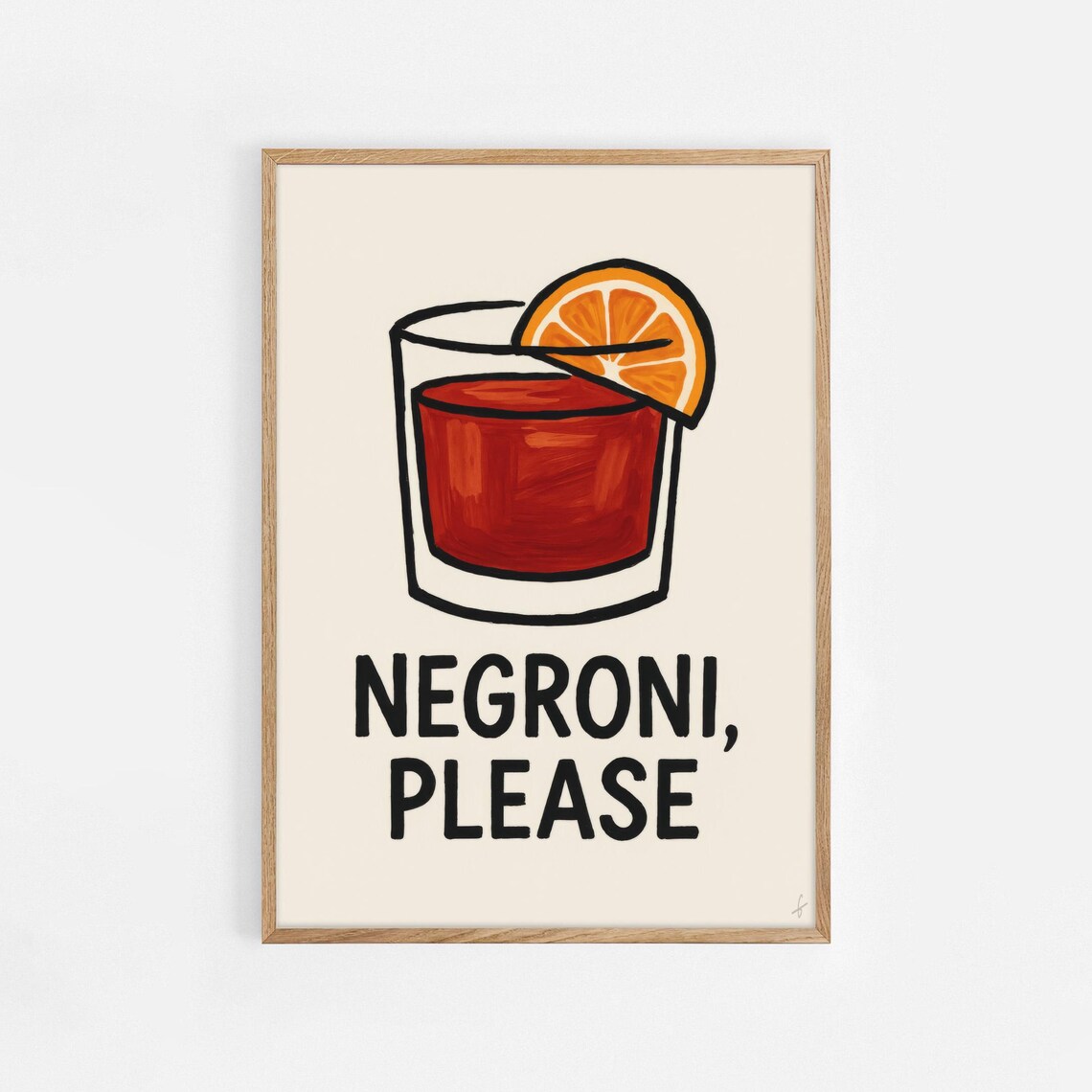 Negroni Please Orange Cocktail Illustration Bar Cart Wall Art