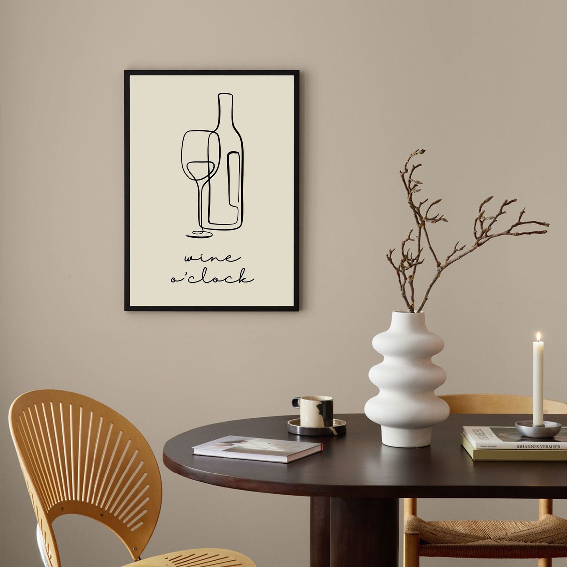 Wine oClock Line Drawing Minimalist Modern Kitchen Wine Wall Art - Image 3