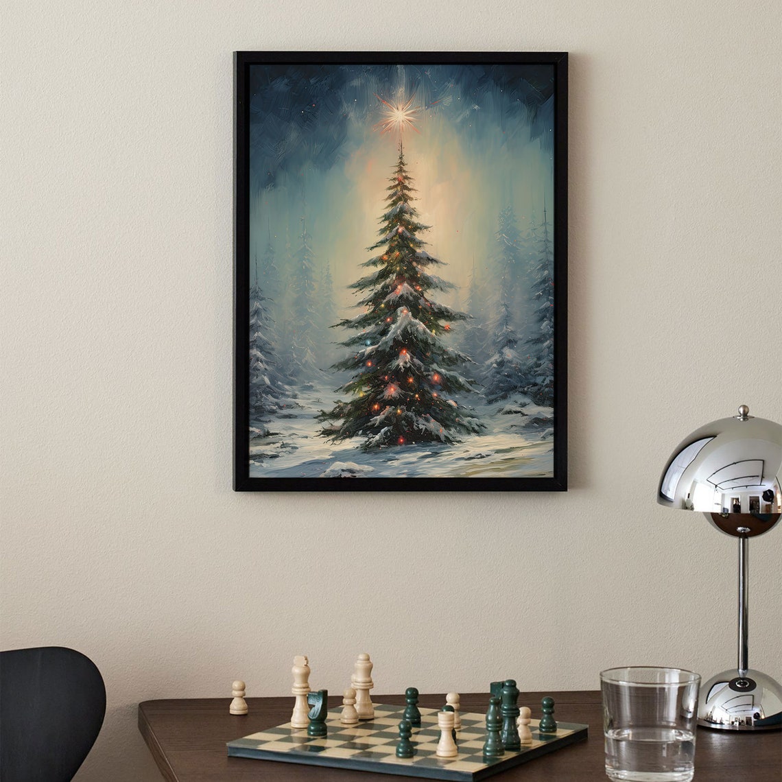 Snowy Christmas Tree Glowing Star Winter Forest Night Poster - Image 3