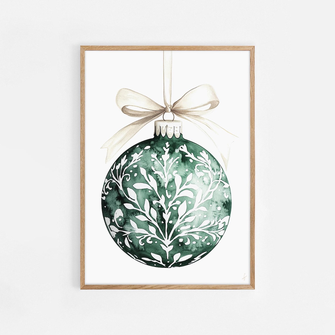 Green Christmas Bauble Watercolor Botanical Ornament Holiday Poster