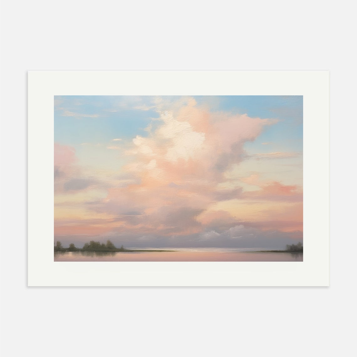 Pastel Cloud Sky Serene Horizon Vintage Landscape Painting Poster - Image 3