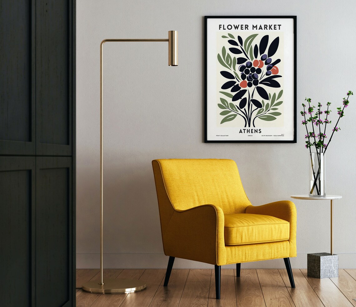 Athens Flower Market Olive Branch Greece Botanical Art Poster - Image 4