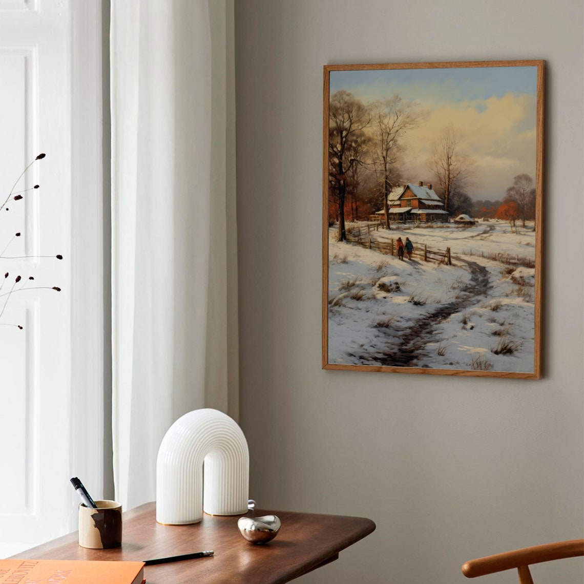 Vintage Winter Landscape Art Snowy Countryside Oil Painting Farmhouse Winter Decor Fine Art Poster Winter Artwork Christmas Snow Art - Image 3