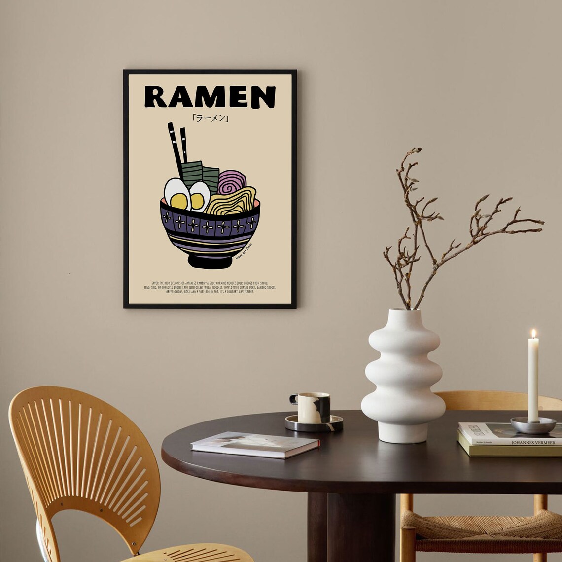 Ramen Noodle Bowl Cartoon Japanese Food Cream Kitchen Poster - Image 3
