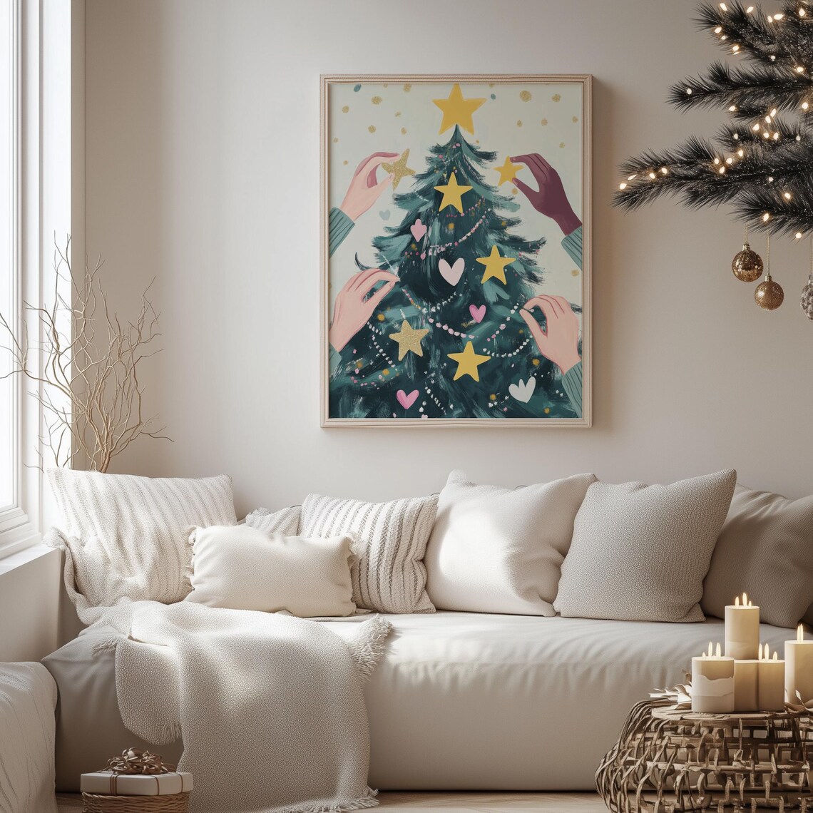 Hands Decorating Christmas Tree Star Ornaments Joyful Art Poster - Image 3