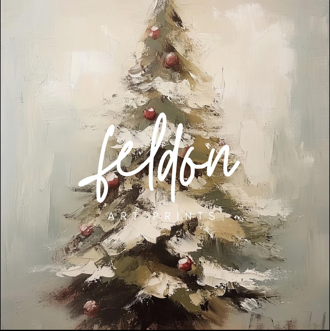 Snowy Christmas Tree Oil Painting Neutral Winter Holiday Poster - Image 2