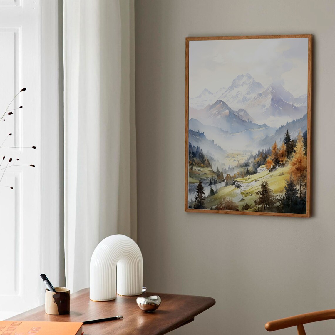 Switzerland Watercolor Travel Poster, Autumn Mountains - Image 3