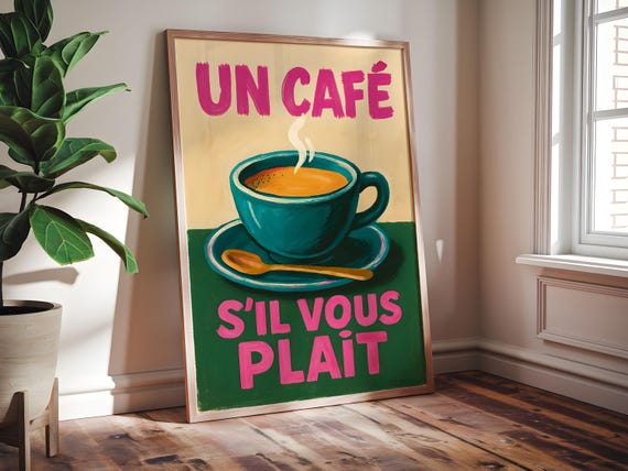 French Coffee Framed Poster Retro Cafe Wall Art