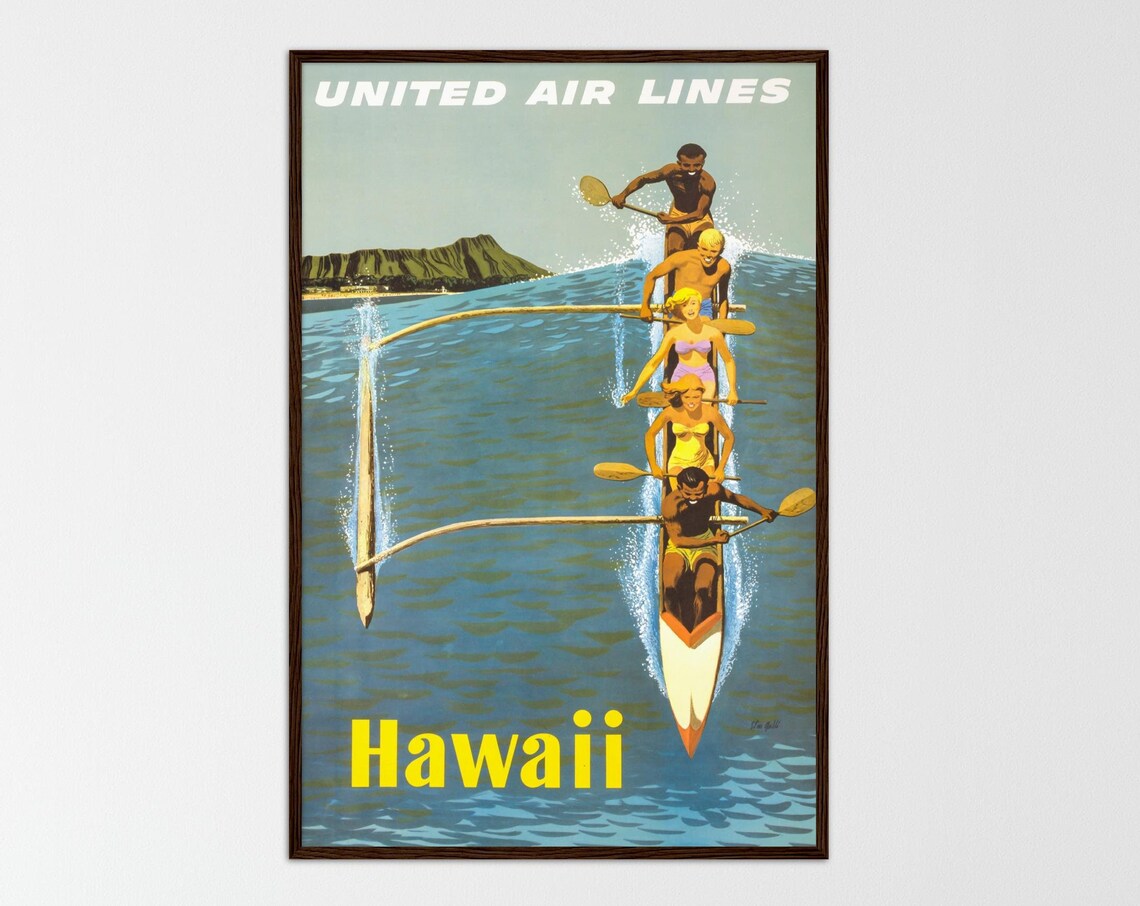 Hawaii Retro Travel Poster, Vintage Coastal Surf