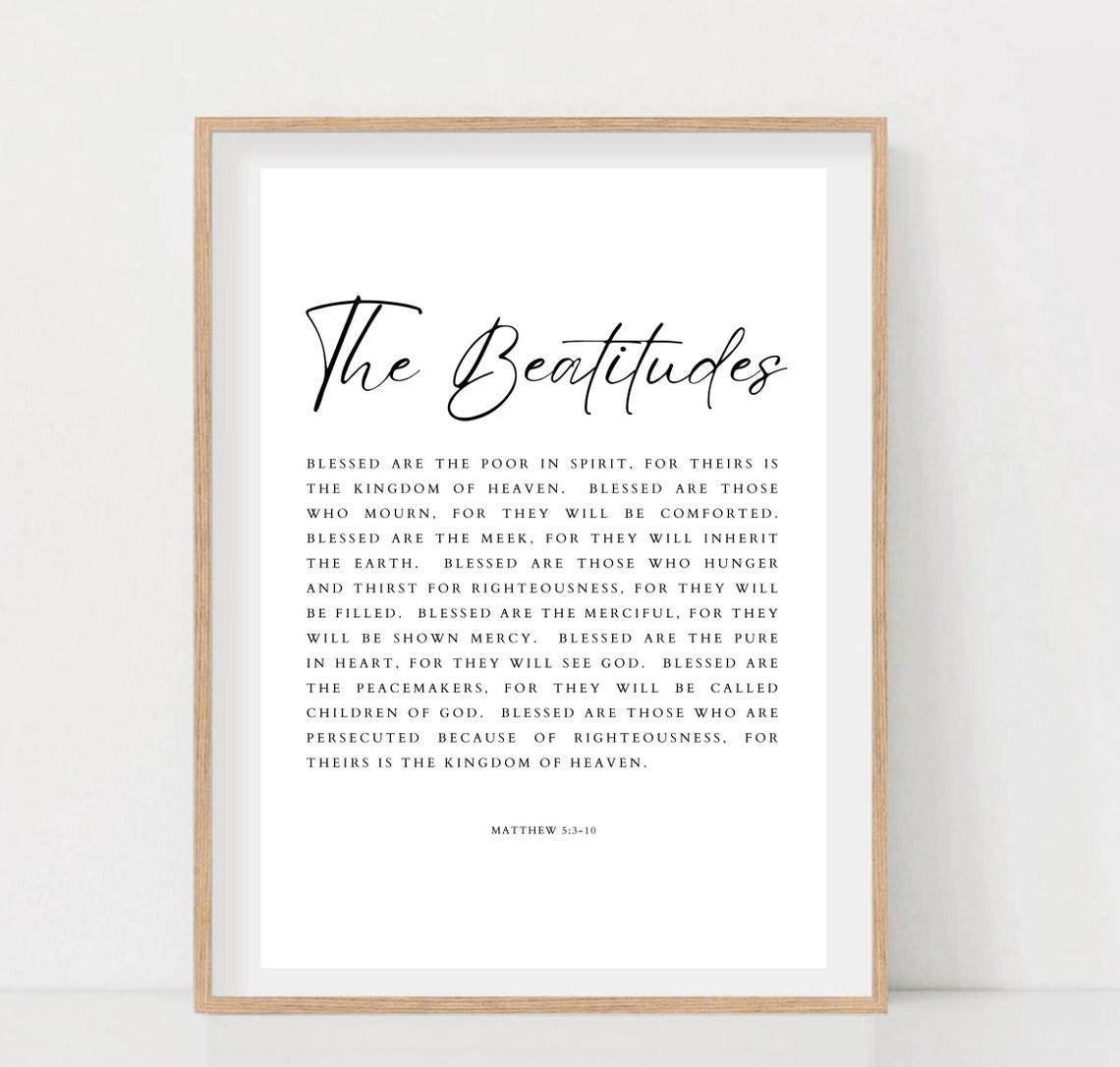 The Beatitudes Matthew 5:3-10 Full Scripture Text Minimalist Poster - Image 2