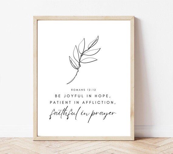 Romans 1212 Be Joyful In Hope Bible Verse Modern Christian Floral Wall Art Bohemian Bible Verse Wall Art