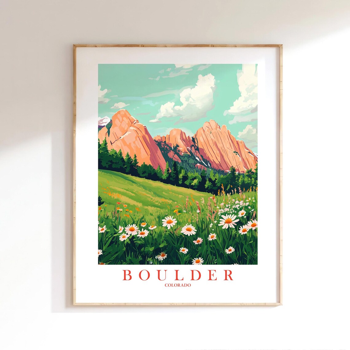 Boulder Travel Poster, Retro Colorado Mountain Art Print