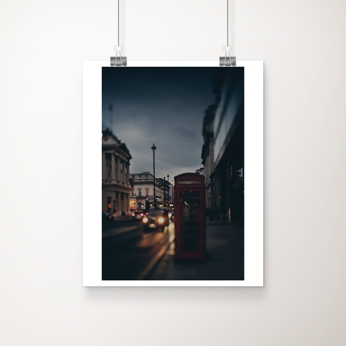 London Red Telephone Box Glowing At Night Street Photo Poster