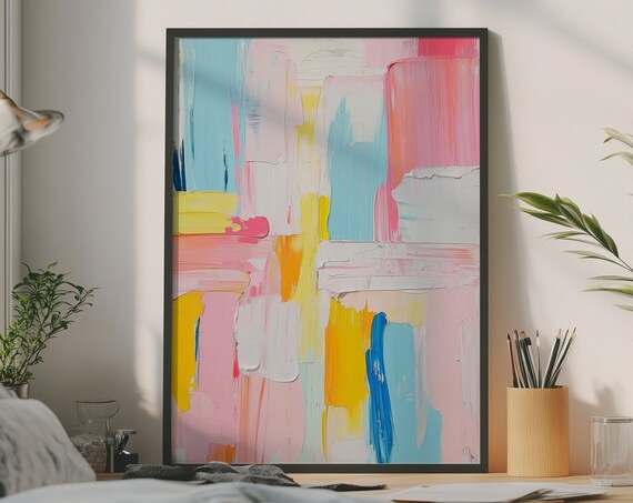 Bright Pastel Abstract Brush Stroke Painting Print For Dorm Room