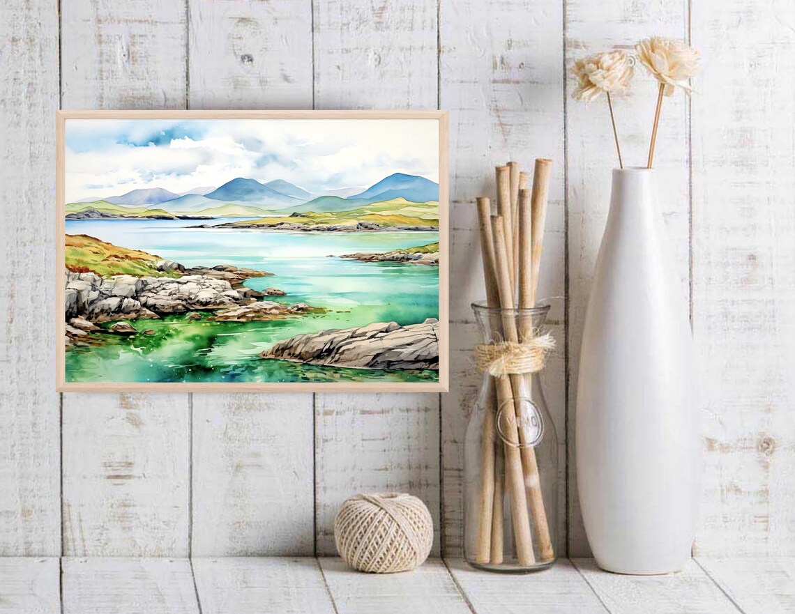 Ring of Kerry Ireland Turquoise Coast Rocky Inlet Watercolor Poster - Image 2