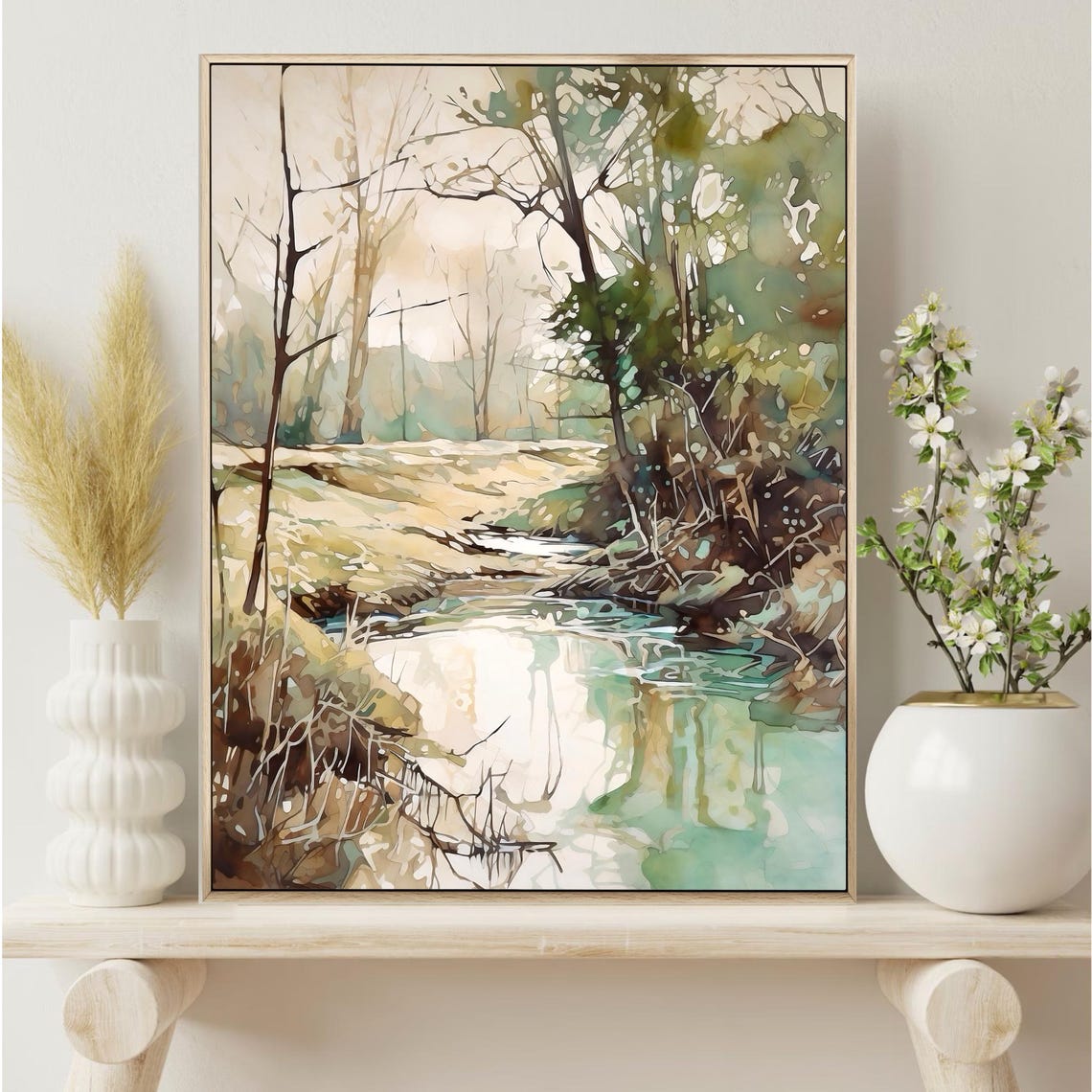 Meandering Stream Winding Through Sunlit Woodland Watercolor Poster - Image 4