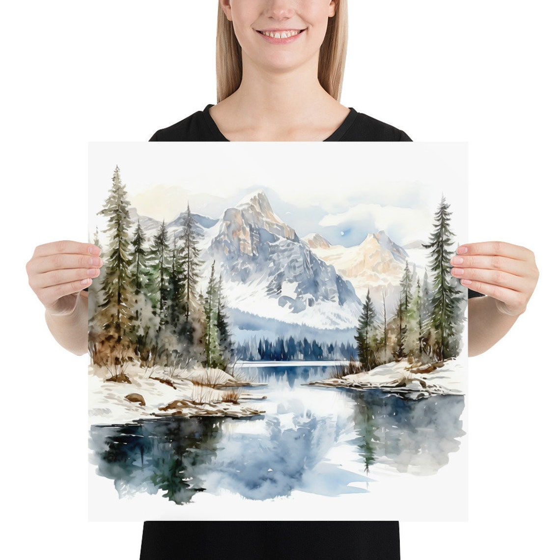 Winter Mountain Landscape Watercolor Painting Art Print - Image 5