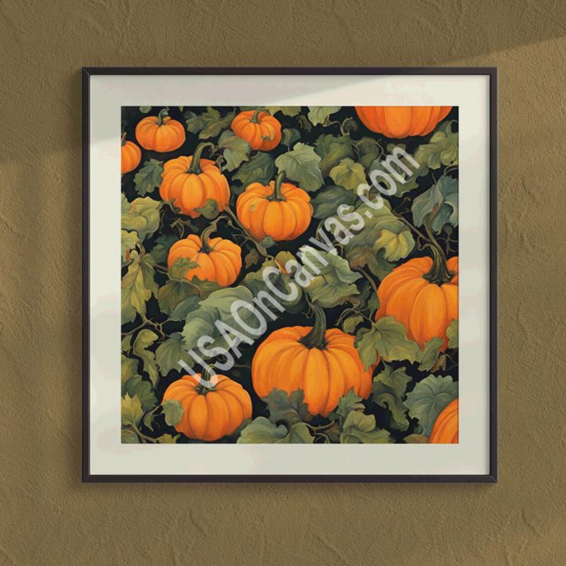 Bright Orange Pumpkins On Dark Leafy Harvest Vines Autumn Poster