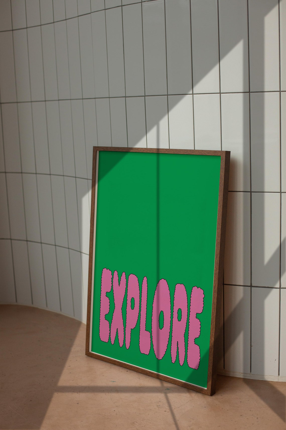 Explore Travel Pink Puffy Bubble Letters Green Bold Retro Wall Art - Image 4