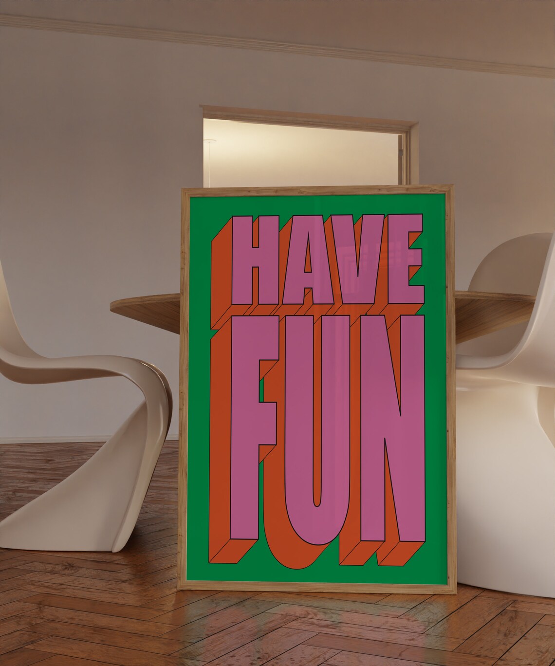 Have Fun Typography Retro Green Poster, Trendy Decor