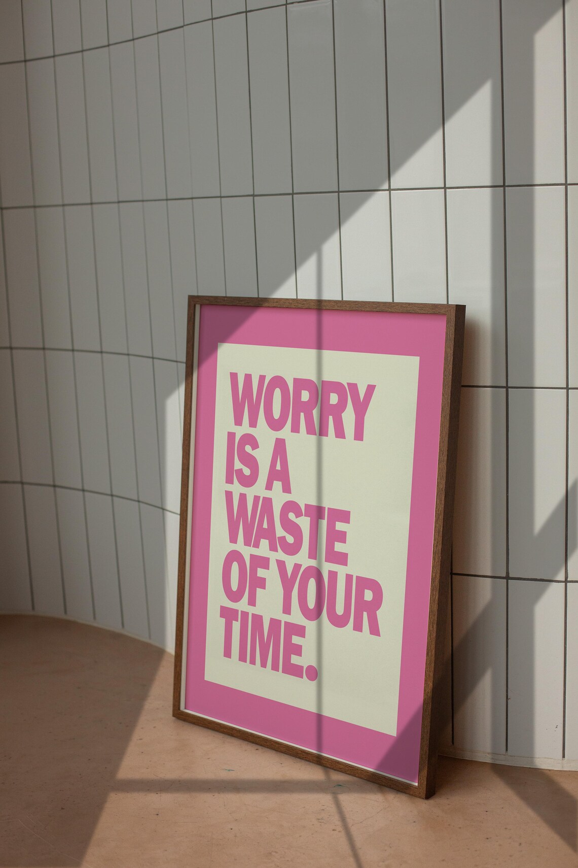 Worry Is a Waste of Your Time Pink Retro Motivational Quote Poster - Image 4