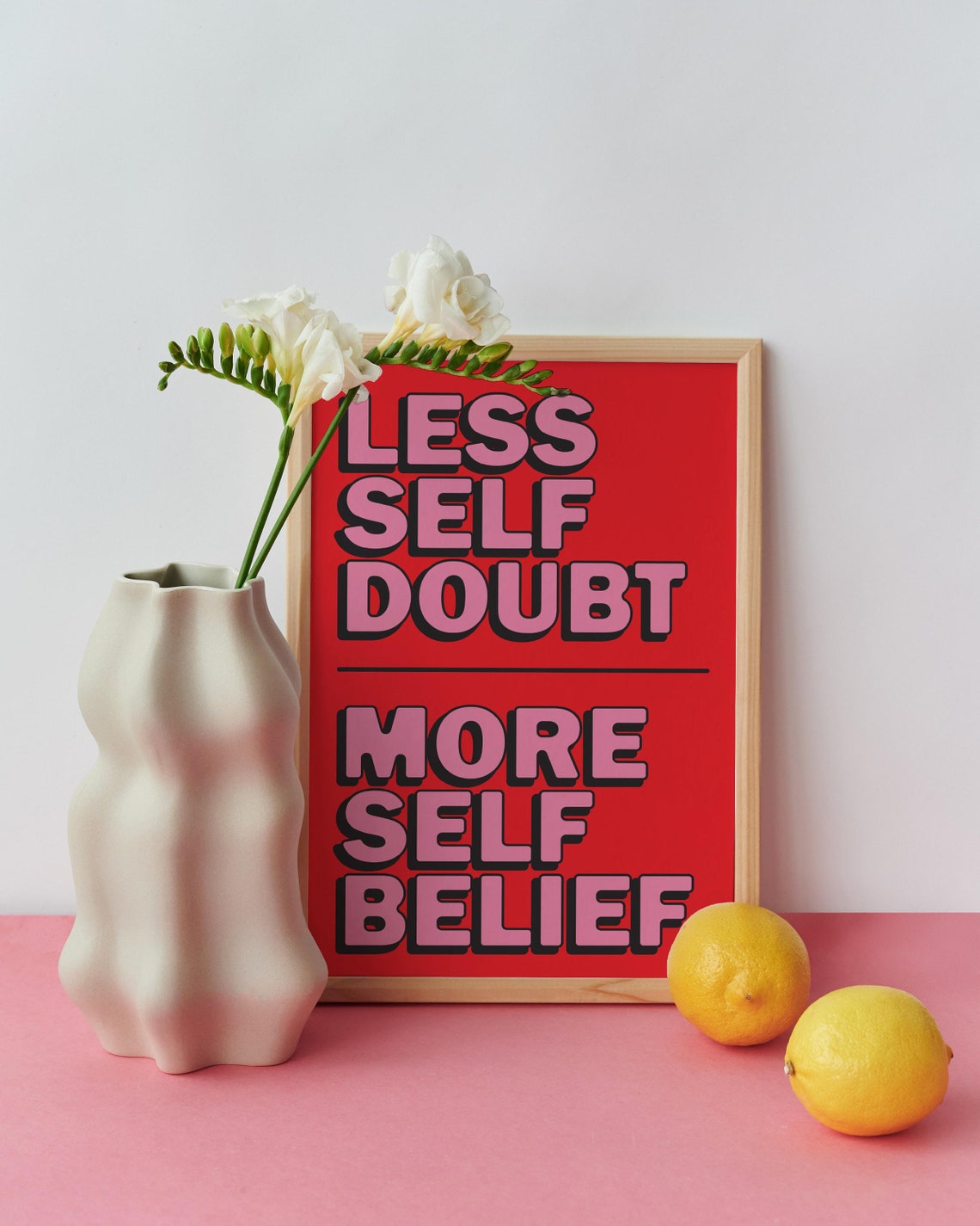 Less Self Doubt More Self Belief Red Retro Motivational Poster - Image 2