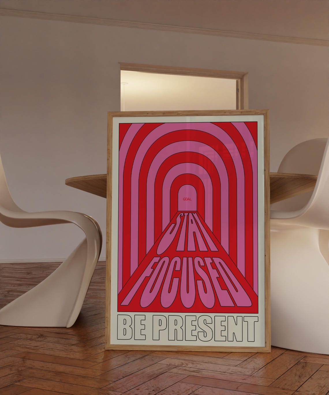 Stay Focused Be Present Pink Red Psychedelic Tunnel Art Poster - Image 5