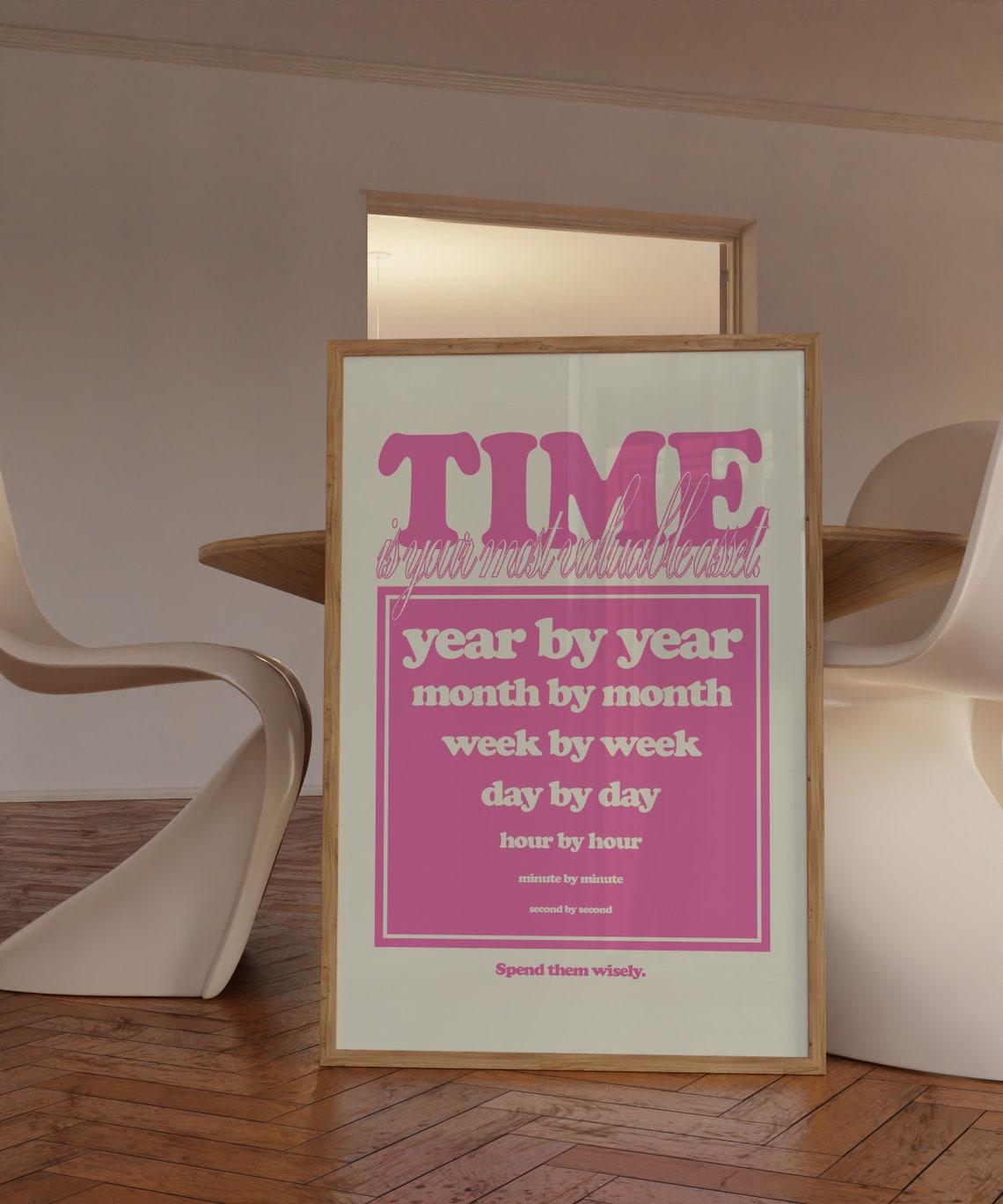 Time Is Your Most Valuable Asset Pink Cream Retro Quote Poster - Image 5